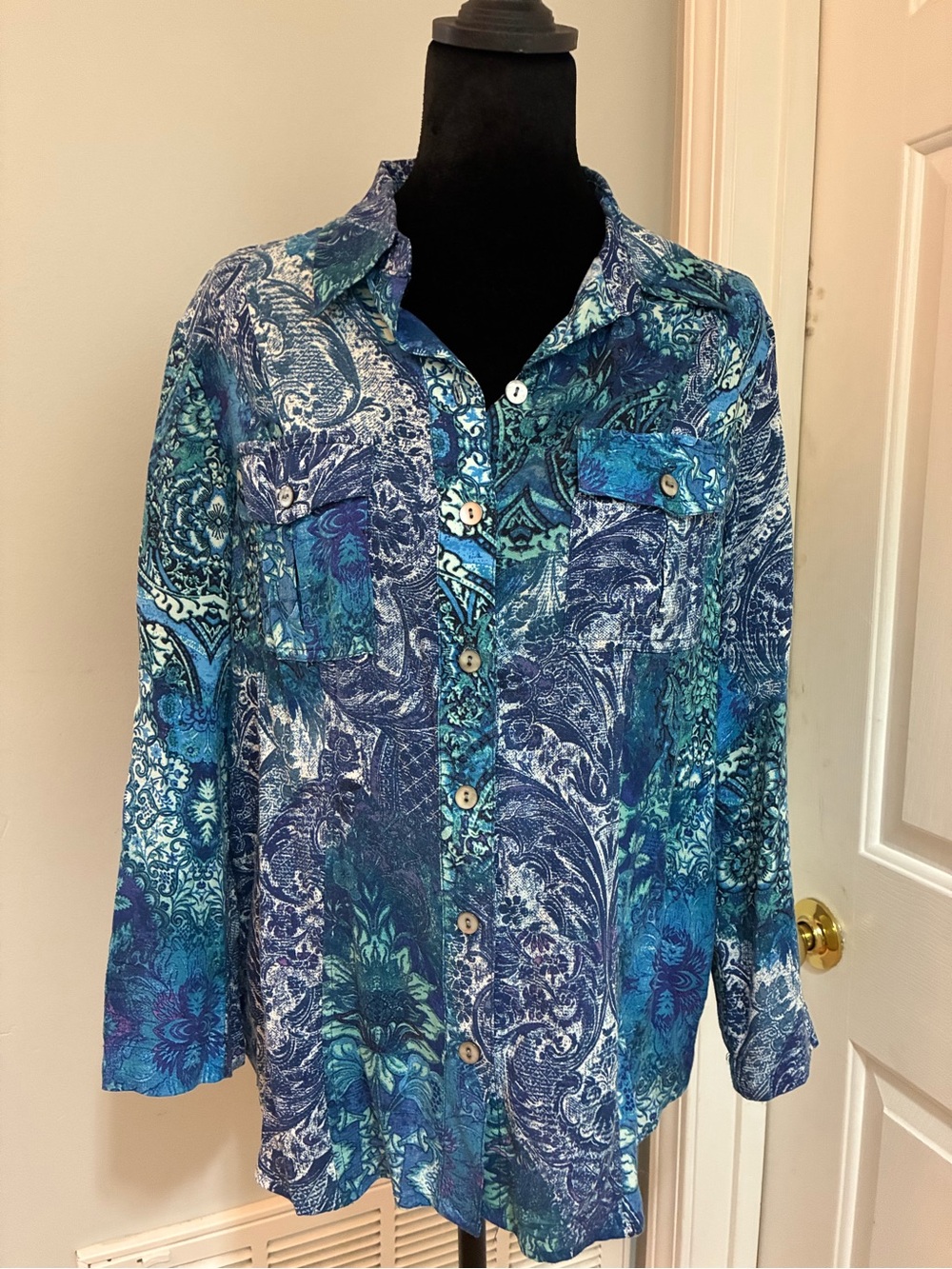 Chico's Celia Multi-Print Patchwork Button-Down Blouse